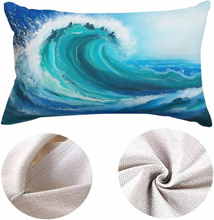 EKOBLA Sea Wave Lumber Pillow Cases Watercolor Painting Ocean Storm Landscape - Image 6
