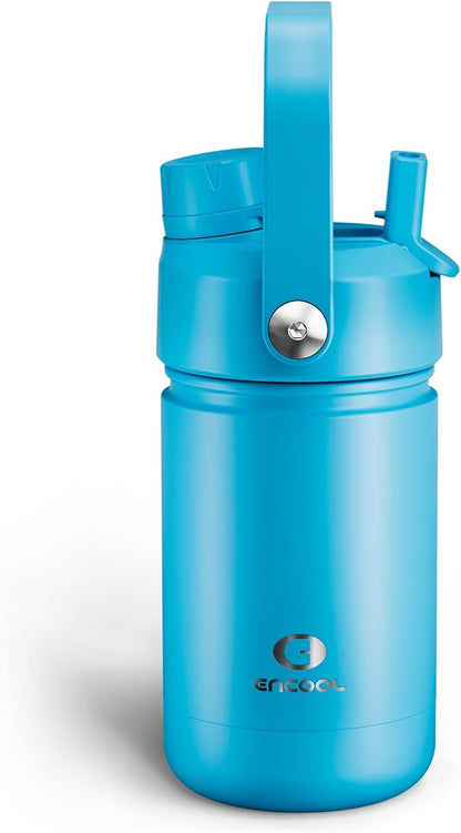 Kids Insulated Water Bottle - 12oz Stainless Steel Water Bottle with Dual Spouts by ENCOOL