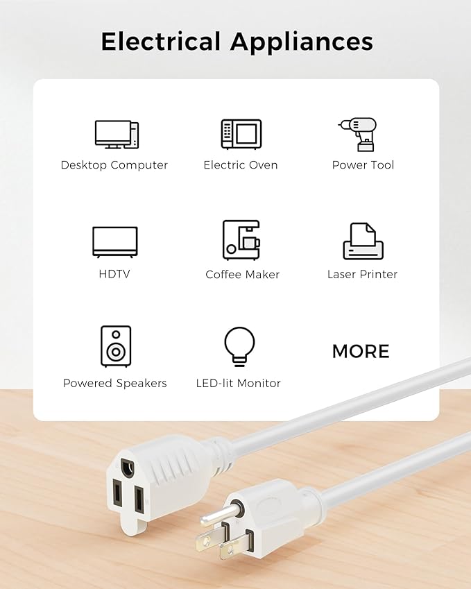 Cable Matters 2-Pack 16 AWG Heavy Duty 13A Power Extension Cord - 6ft - Image 4
