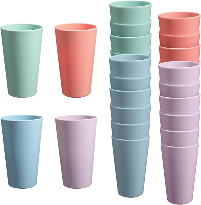 24 Pcs Unbreakable Plastic Cups Set, 20 oz Reusable Plastic Cups, Stackable by StayHealthyStayHappy
