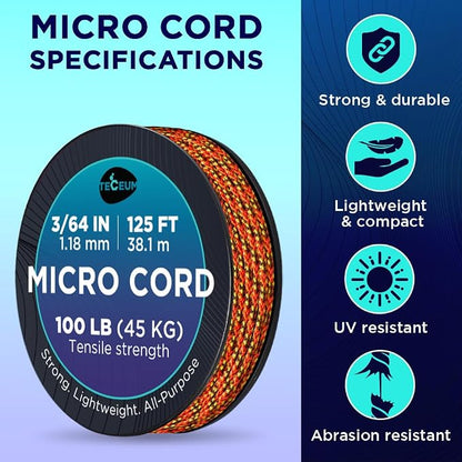 TECEUM Micro Paracord – 1.18 mm X 125 ft – Micro Utility Cord – Thin Braided - Image 4