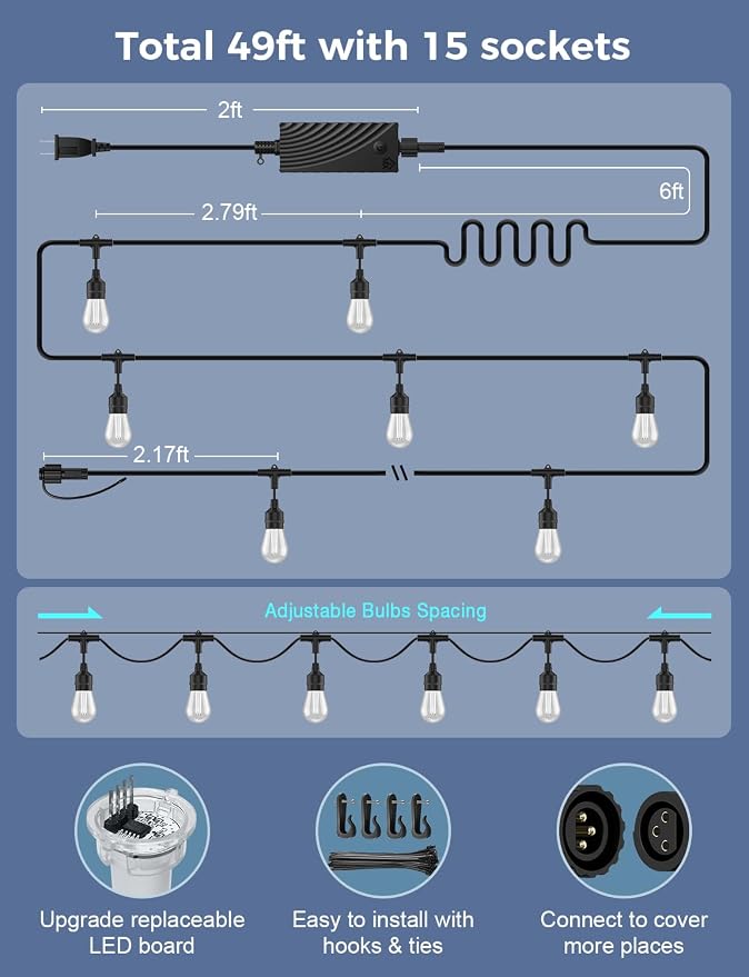 XMCOSY+ Outdoor String Lights Smart, 49Ft RGBCWIC Patio Lights Waterproof - Image 9