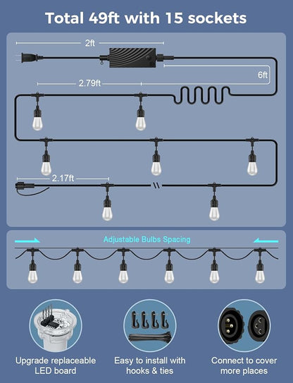 XMCOSY+ Outdoor String Lights Smart, 49Ft RGBCWIC Patio Lights Waterproof - Image 9