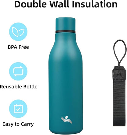 Insulated Water Bottle with Strap, 18 oz Double Wall Stainless Steel Vacuum - Image 3