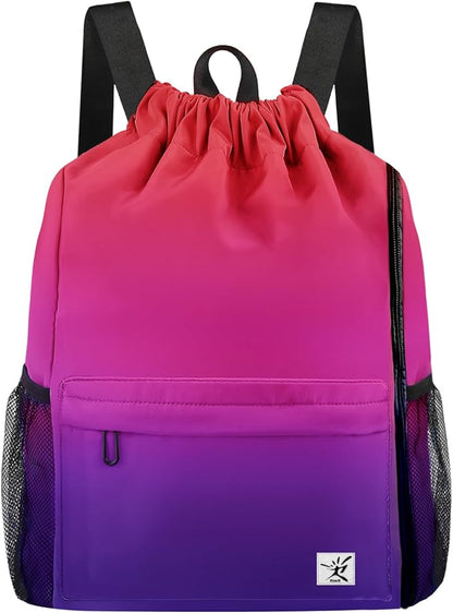 Drawstring Backpack with Mesh Pockets String Gym Bag Sackpack Sandproof Water by Risefit
