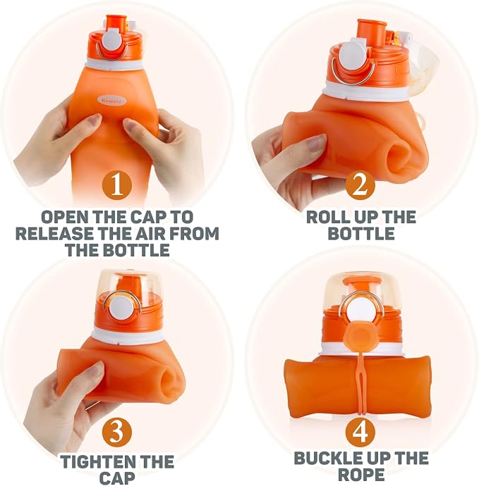 Kemier Collapsible Silicone Water Bottles-750ML, Medical Grade, BPA Free Travel - Image 7