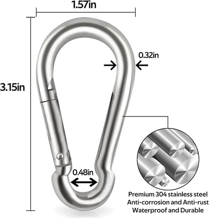 Locking Carabiner Clips, Stainless Steel Spring Snap Hook Locking Carabiner - Image 2