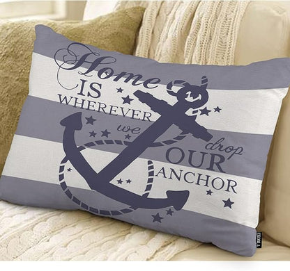 EKOBLA Nautical Pillow Covers Home is Wherever We Drop Our Anchor Waist Lumbar - Image 2