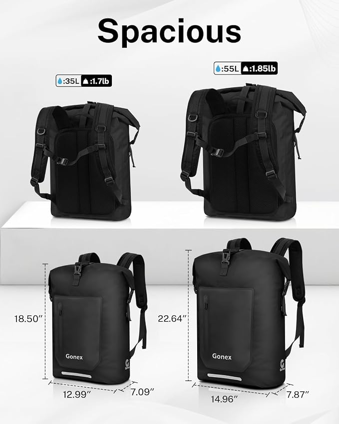 Gonex Ultralight Waterproof TPU Backpack, 55L Roll Top Dry Bag - Image 6