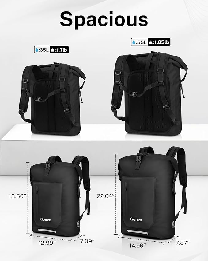 Gonex Ultralight Waterproof TPU Backpack, 35L Roll Top Dry Bag - Image 6
