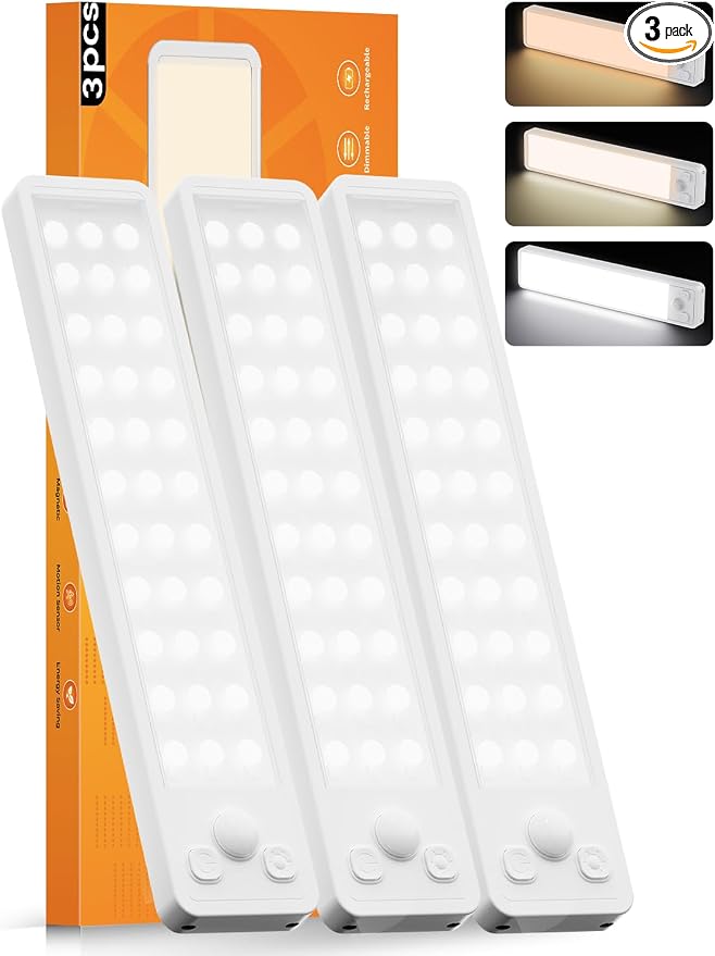 Under Cabinet Rechargeable Dimmable Lighting: 3 Color Temperature Motion Sensor by Vozuji