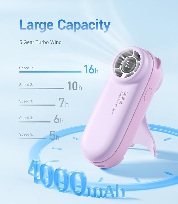 Diveblues Handheld Portable Turbo Fan, 4000mAh USB Rechargeable Pocket Fan - Image 4