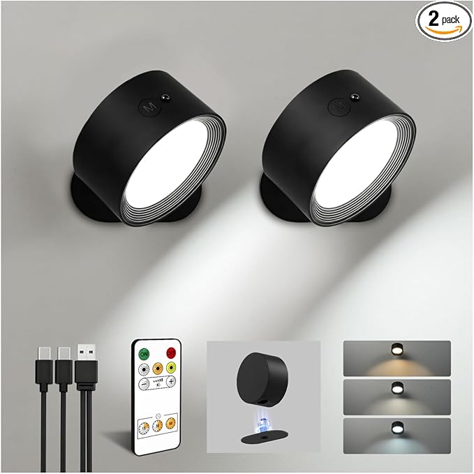 LED Wall Mounted Lights, Rechargeable Wall Sconce Lamps, 3 Color Temps & Remote by AMETHEUS