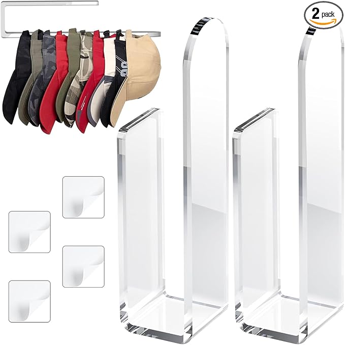 2 Pack Hat Rack for Baseball Cap, Adhesive Hat Hooks for Wall, Acrylic Hat by Unknown