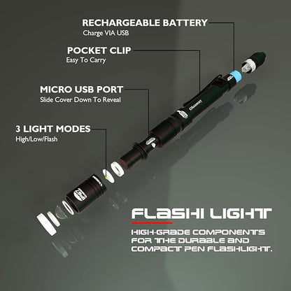 okcomuy Rechargeable LED Pen Light Flashlight, 300 Lumens IP67 Waterproof - Image 3