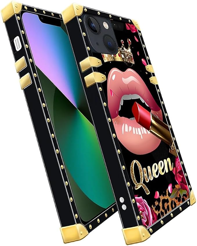 Compatible with iPhone 13 Case, Glitter Red Rose Queen Leopard Lipstick Luxury - Image 3