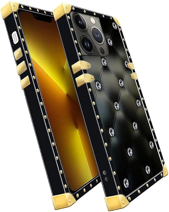 Compatible with iPhone 13 Pro Case, Shiny Black Sofa Crystal Luxury Golden - Image 3