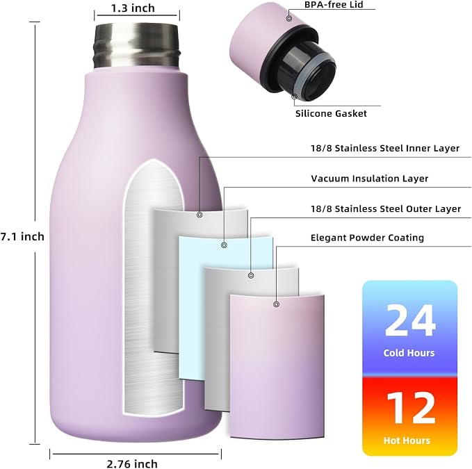 BJPKPK Insulated Water Bottles, 12oz Stainless Steel Metal Water Bottle - Image 3