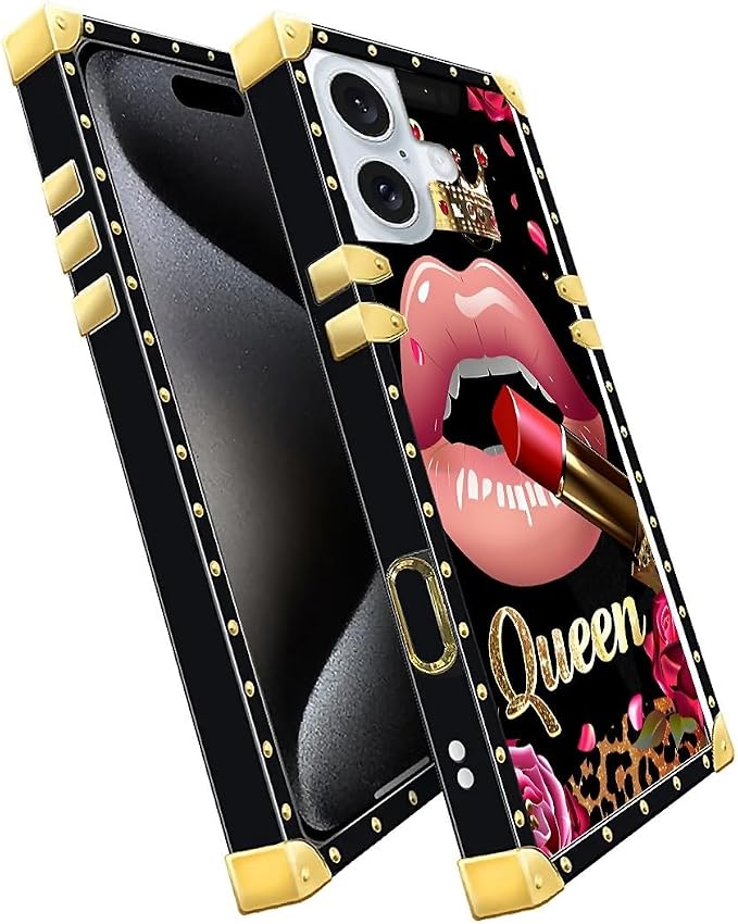 Compatible with iPhone 16 Plus Case, Glitter Red Rose Queen Leopard Lipstick - Image 2