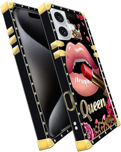 Compatible with iPhone 16 Plus Case, Glitter Red Rose Queen Leopard Lipstick - Image 2