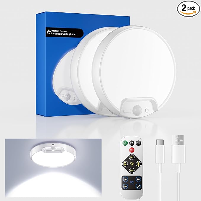 Homelist 2 Pack Upgraded Rechargeable Motion Sensor Ceiling Light, by Homelist