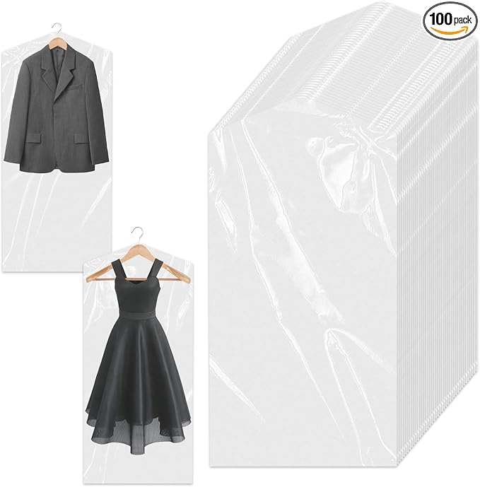 100 Pack Clear Plastic Dry Cleaning Bags 23.6x47.2 Inch Garment Bags Dust-Proof by Unknown