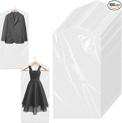 100 Pack Clear Plastic Dry Cleaning Bags 23.6x47.2 Inch Garment Bags Dust-Proof by Unknown