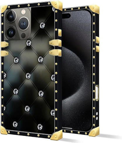 Compatible with iPhone 16 Pro Max Case, Shiny Black Sofa Crystal Luxury Golden - Image 2