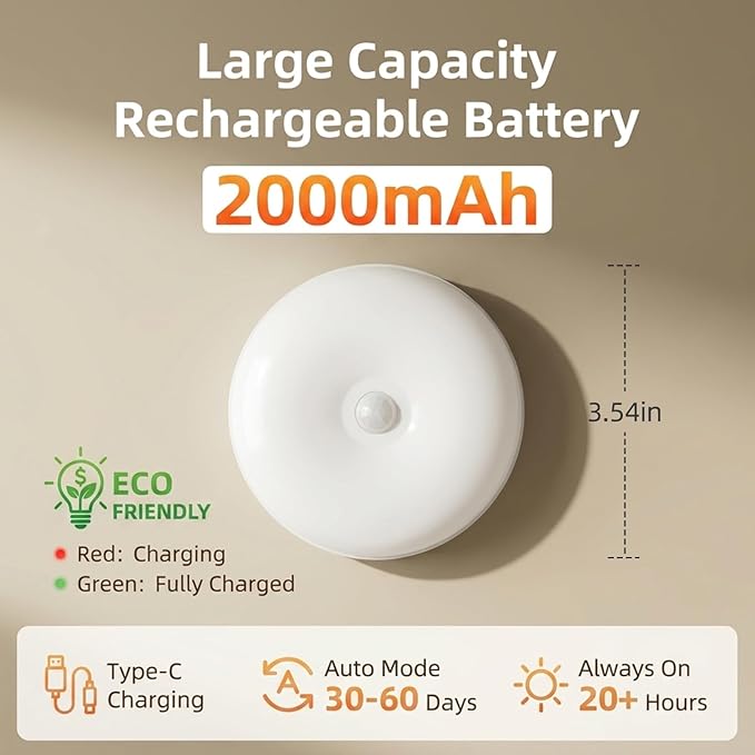5Pack Under Cabinet Lighting, 2000mAh Rechargeable LED Puck Lights, Magnetic - Image 3