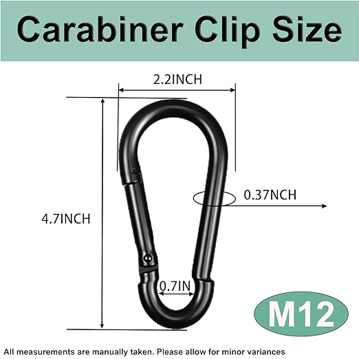Black Carabiner, Heavy Duty Galvanized Steel Spring Snap Hook Carabiner Clips - Image 2