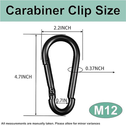 Black Carabiner, Heavy Duty Galvanized Steel Spring Snap Hook Carabiner Clips - Image 2