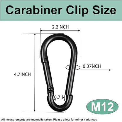 Black Carabiner, Heavy Duty Galvanized Steel Spring Snap Hook Carabiner Clips - Image 2