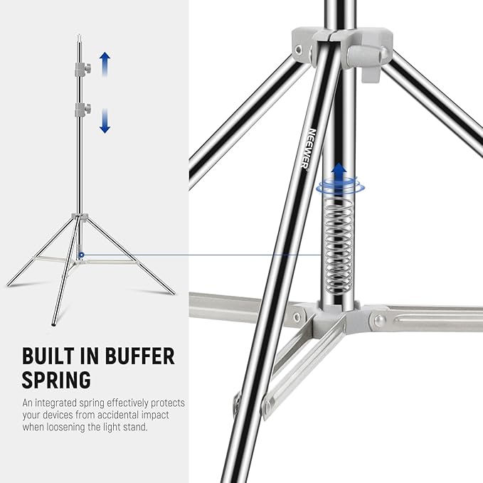 NEEWER Upgraded 75"/190cm Light Stand Stainless Steel Spring Loaded, Foldable - Image 2