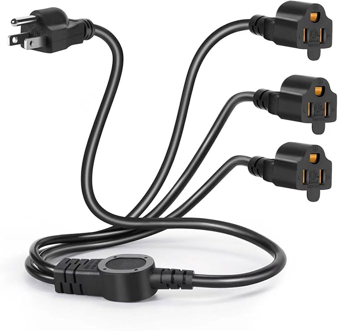 3.3FT 3 Prong 1 to 3 Extension Cord Splitter, Indoor Outdoor Power Cable by Cable+Nahao