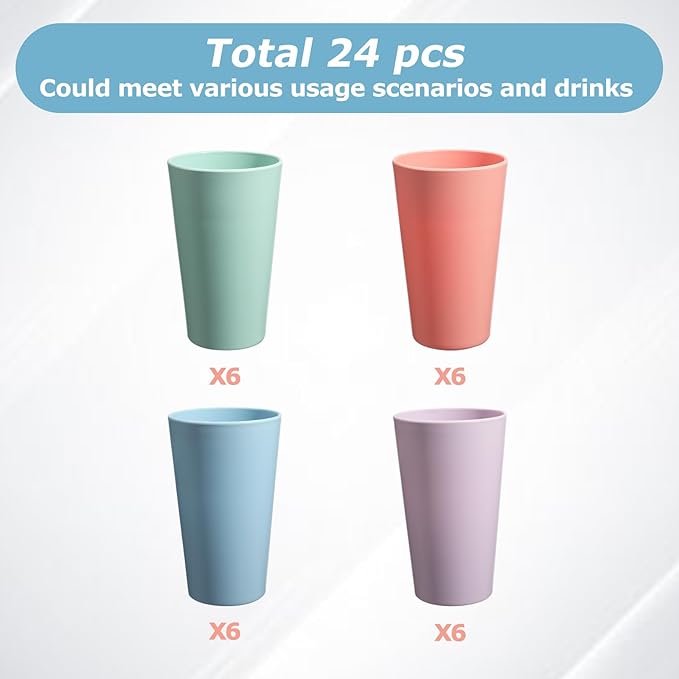 24 Pcs Unbreakable Plastic Cups Set, 20 oz Reusable Plastic Cups, Stackable - Image 3