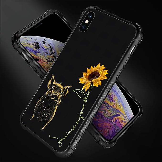 for iPhone X/Xs Case, Pig Sunflower Yellow Sunshine Pattern Made of Soft - Image 3