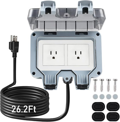 Outdoor Power Outlet Box with 26.3Ft Extension Cord, NEMA 5-15R, STW 14 AWG by ZUYIYI