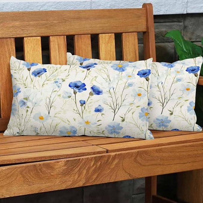 EKOBLA Watercolor Flowers Decorative Pillow Case Throw Pillow Covers Blue - Image 4