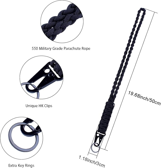 Heavy Duty Braided 550 Paracord Neck Lanyard Keychain - Image 2