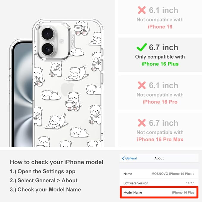 MOSNOVO for iPhone 16 Plus Case, Shockproof Military-Grade Protection 6.6ft - Image 2