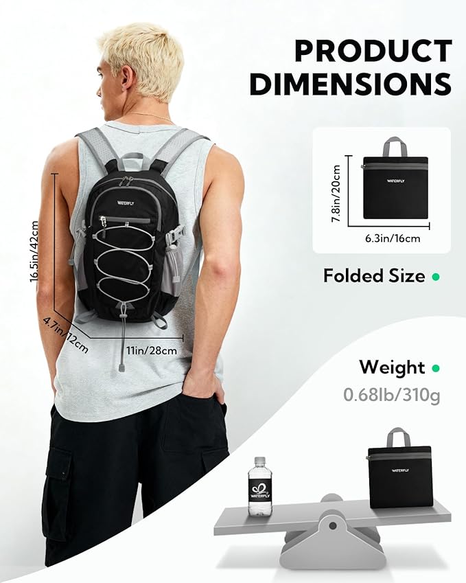 WATERFLY Small Lightweight Packable Backpack: 15L Mini Ultra Light Foldable - Image 2