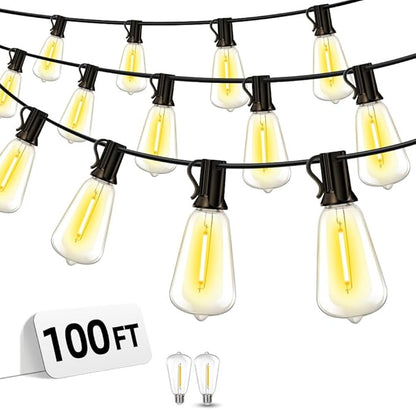 Outdoor Patio String Lights 100ft: ST38 LED Shatterproof Bulbs 3 Modes Button by Vozuji