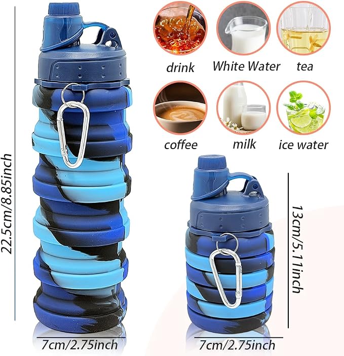 Silicone Collapsible Water Bottles, 16oz（500ml） Portable Foldable Expandable - Image 2