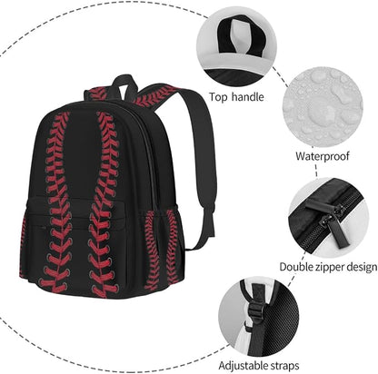 cfpolar 17 Inch Backpack Black Baseball Red Stitches Laptop Bag Shoulder Bag - Image 3