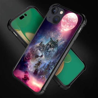 for iPhone 14 Case, Star Two Wolfs Howling Pattern Graphic Design Girl Boy Soft - Image 3