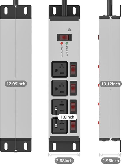 CCCEI Heavy Duty Surge Protector Power Strip 20 Amp Individual Switches. 10FT - Image 7