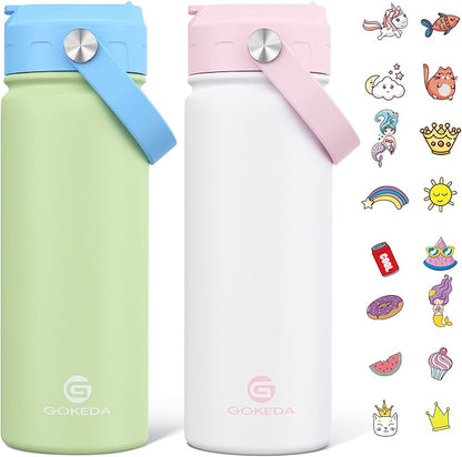 GoKEDA 18oz Kids Water Bottle, 2 Pack Insulated Bottles by Unknown