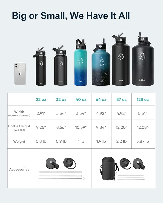 BUZIO 24 oz Insulated Water Bottle, Stainless Steel Wide Mouth Water Flask - Image 6