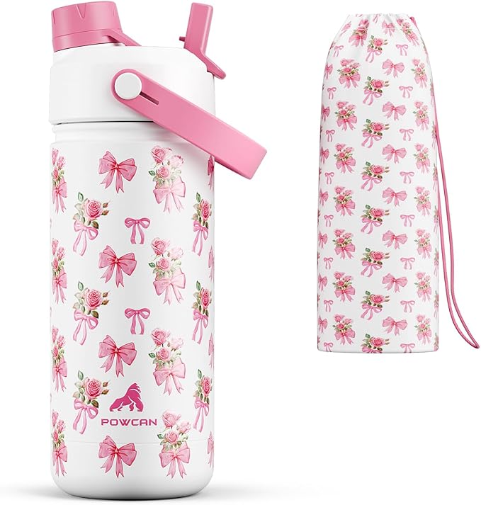 18 oz Insulated Girls Water Bottle: Spill-Proof, Stainless Steel Cup by POWCAN