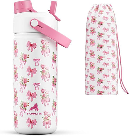 18 oz Insulated Girls Water Bottle: Spill-Proof, Stainless Steel Cup by POWCAN
